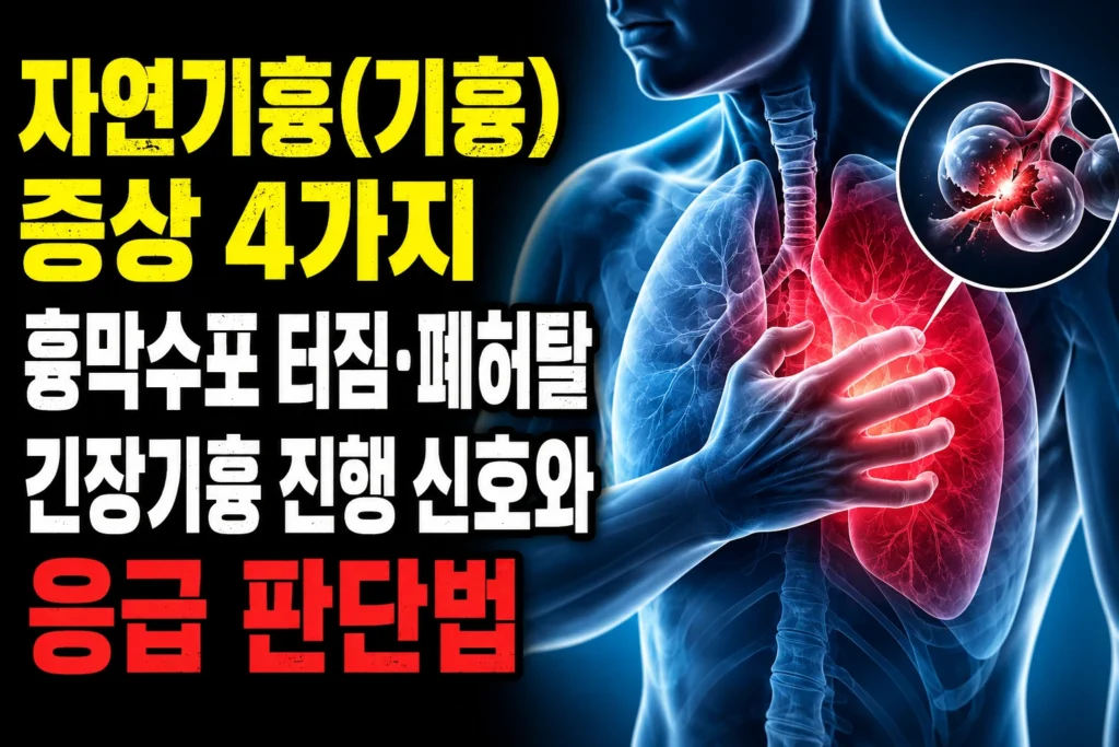 자연기흉(기흉) 증상 4가지 — 흉막수포 터짐·폐허탈·긴장기흉 진행 신호와 응급 판단법