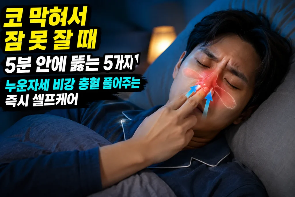 코 막혀서 잠 못 잘 때 5분 안에 뚫는 5가지 — 누운자세 비강 충혈 풀어주는 즉시 셀프케어