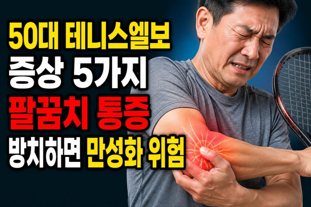 50대 테니스엘보(외측상과염) 증상 5가지 — 팔꿈치 통증 방치하면 만성화 위험