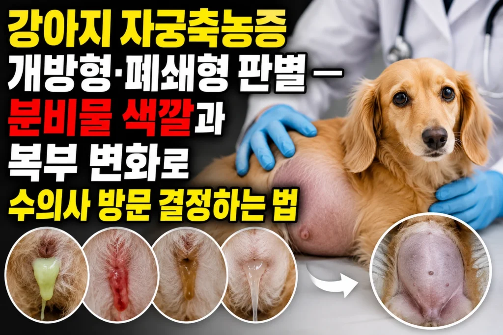 강아지 자궁축농증 개방형·폐쇄형 판별 — 분비물 색깔과 복부 변화로 수의사 방문 결정하는 법