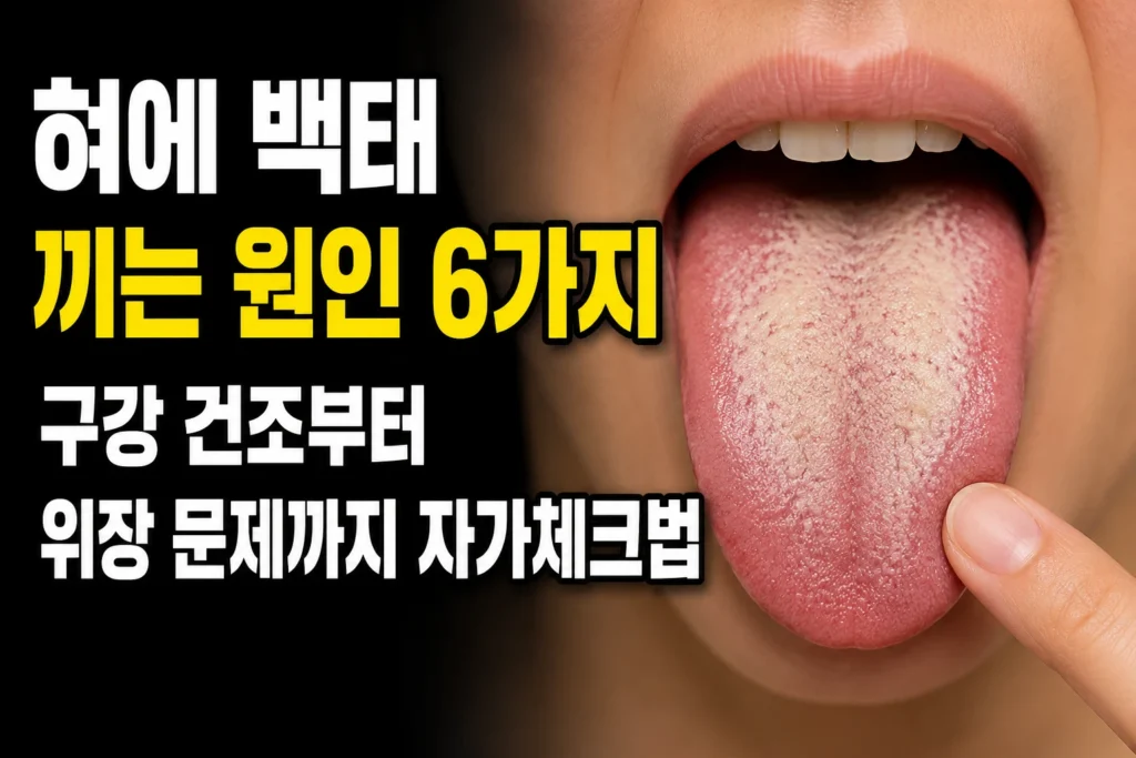혀에 백태 끼는 원인 6가지 — 구강 건조부터 위장 문제까지 자가체크법