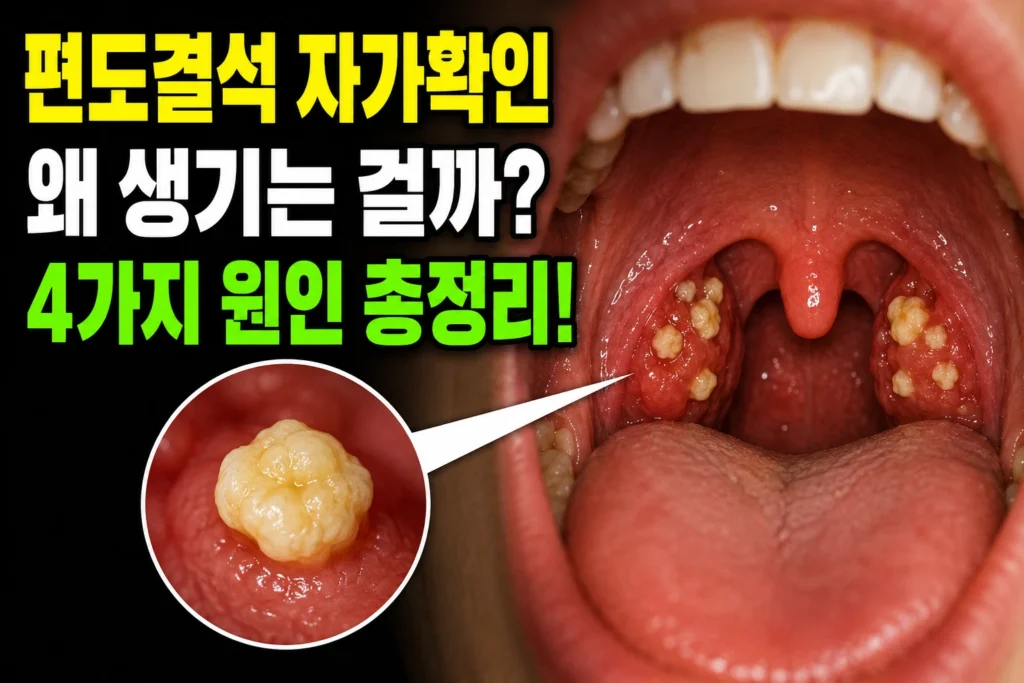 편도결석 자가확인 — 편도와 혐기성 세균 군집이 만드는 황백색 석회 덩어리 4가지
