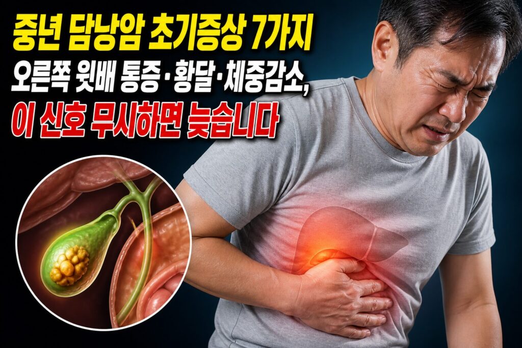 중년 담낭암 초기증상 7가지 — 오른쪽 윗배 통증·황달·체중감소, 이 신호 무시하면 늦습니다