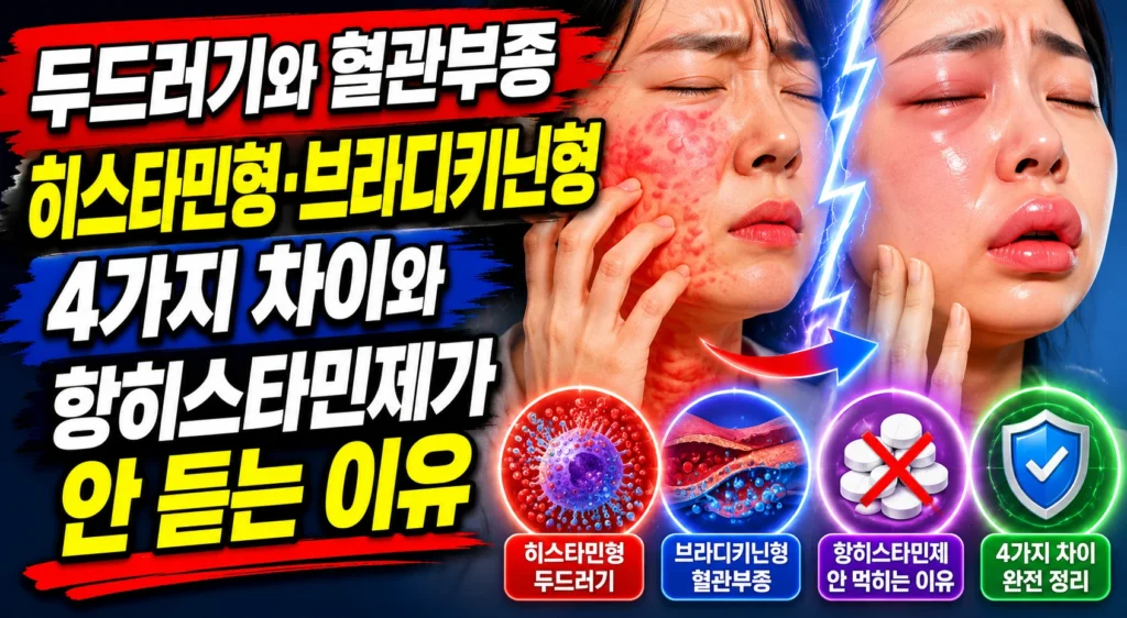 두드러기와 혈관부종 — 히스타민형·브라디키닌형 4가지 차이와 항히스타민제가 안 듣는 이유