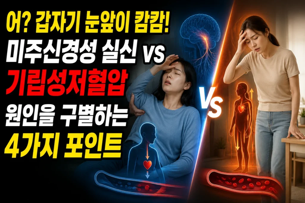 미주신경성 실신 vs 기립성저혈압 — 일어설 때 눈앞이 캄캄해지는 원인을 구별하는 4가지 포인트