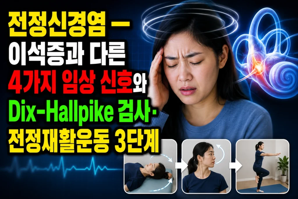 전정신경염 — 이석증과 다른 4가지 임상 신호와 Dix-Hallpike 검사·전정재활운동 3단계