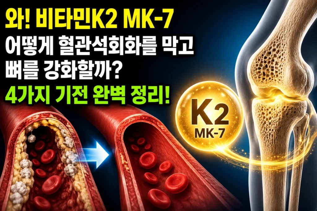 비타민K2 MK-7 — 골라칼신·MGP 활성화로 혈관석회화를 막고 뼈를 강화하는 4가지 기전