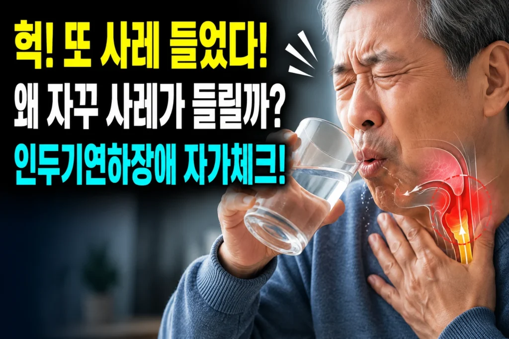 물 마실 때 사레 자주 들리는 이유 — 인두기 연하장애 자가체크 5가지