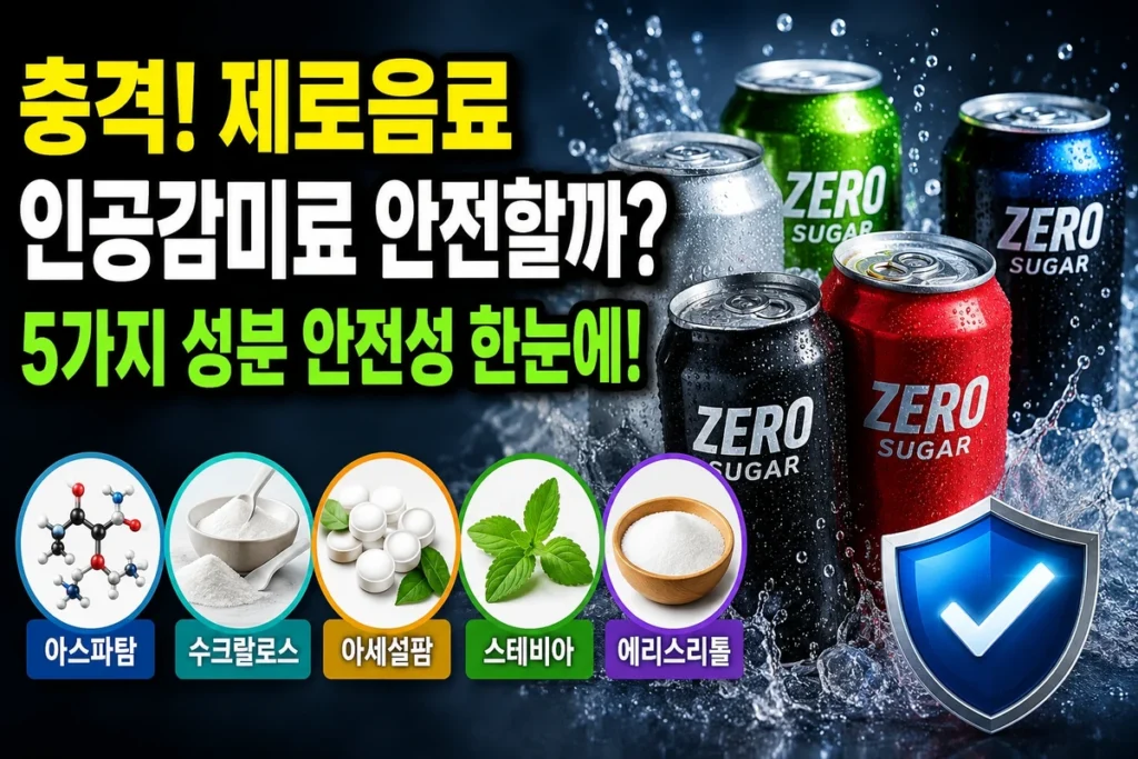 제로음료 5가지 인공감미료 안전성 — 아스파탐·수크랄로스·아세설팜·스테비아·에리스리톨 한눈에