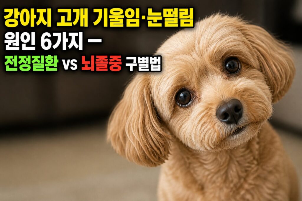 강아지 고개 기울임·눈떨림 원인 6가지 — 전정질환 vs 뇌졸중 구별법