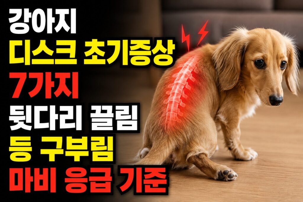 강아지 디스크 초기증상 7가지 — 뒷다리 끌림·등 구부림·마비 응급 기준