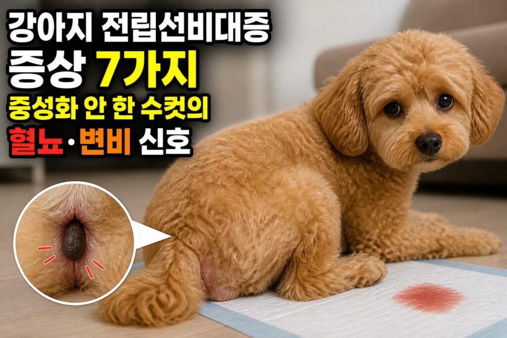 강아지 전립선비대증 증상 7가지 — 중성화 안 한 수컷의 혈뇨·변비 신호