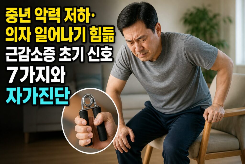 중년 악력 저하·의자 일어나기 힘듦 — 근감소증 초기 신호 7가지와 자가진단