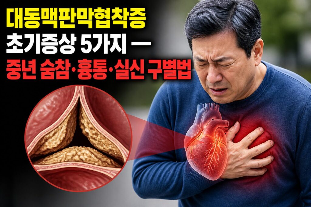 대동맥판막협착증 초기증상 5가지 — 중년 숨참·흉통·실신 구별법