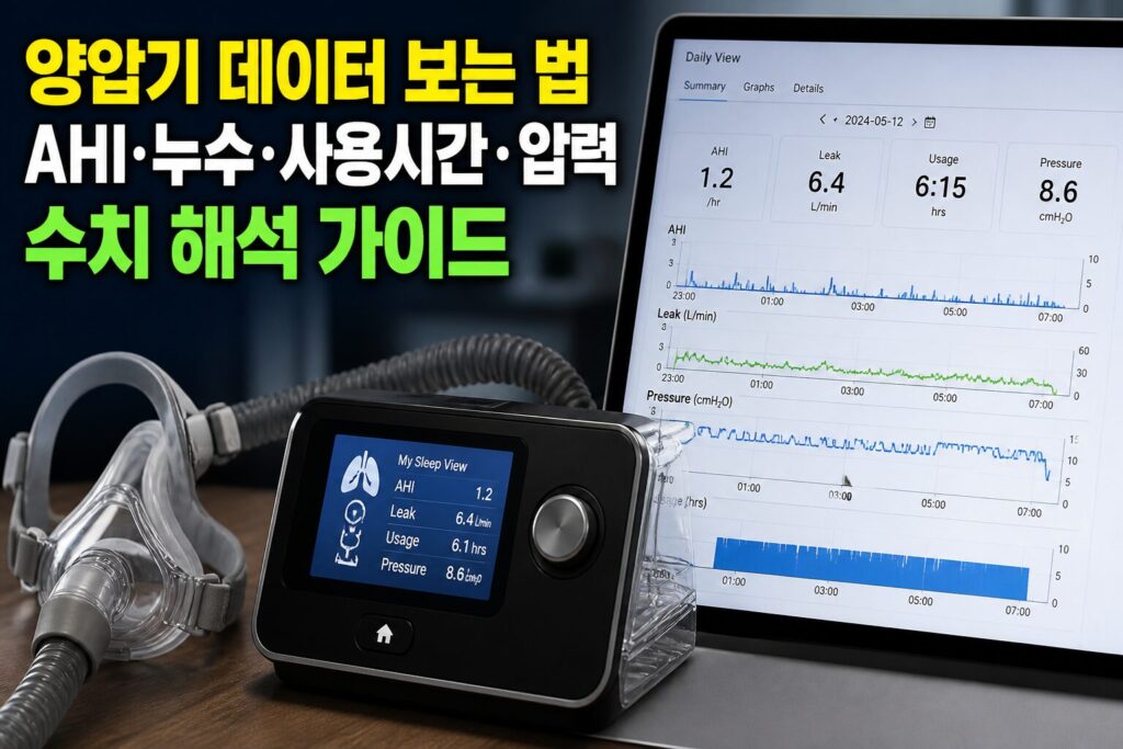 양압기 데이터 보는 법 — AHI·누수·사용시간·압력 수치 해석 가이드