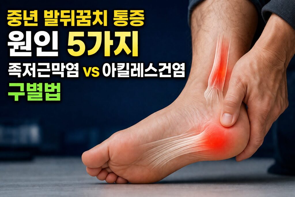 중년 발뒤꿈치 통증 원인 5가지 — 족저근막염 vs 아킬레스건염 구별법