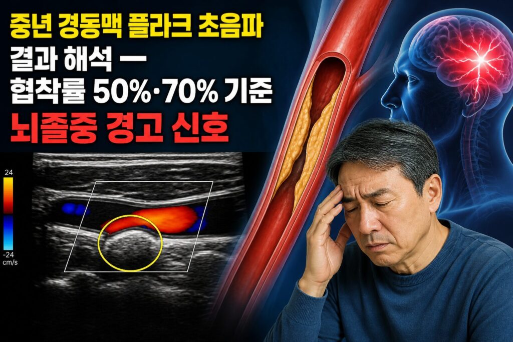 중년 경동맥 플라크 초음파 결과 해석 — 협착률 50%·70% 기준과 뇌졸중 경고 신호