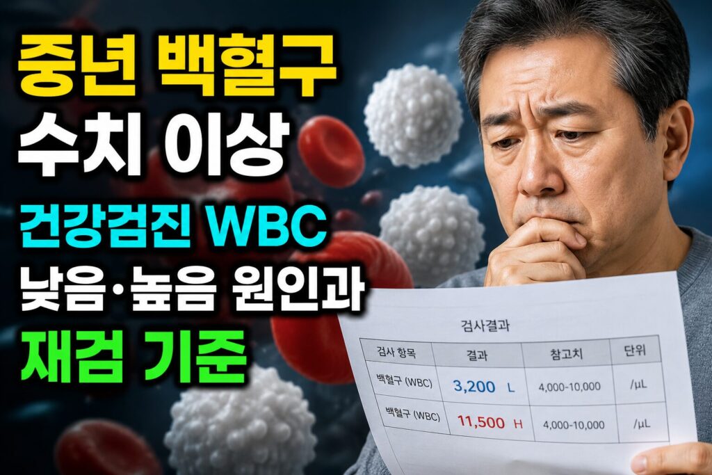 중년 백혈구 수치 이상 — 건강검진 WBC 낮음·높음 원인과 재검 기준