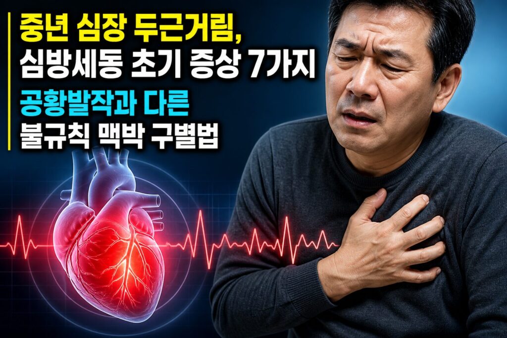 중년 심장 두근거림, 심방세동 초기 증상 7가지 — 공황발작과 다른 불규칙 맥박 구별법