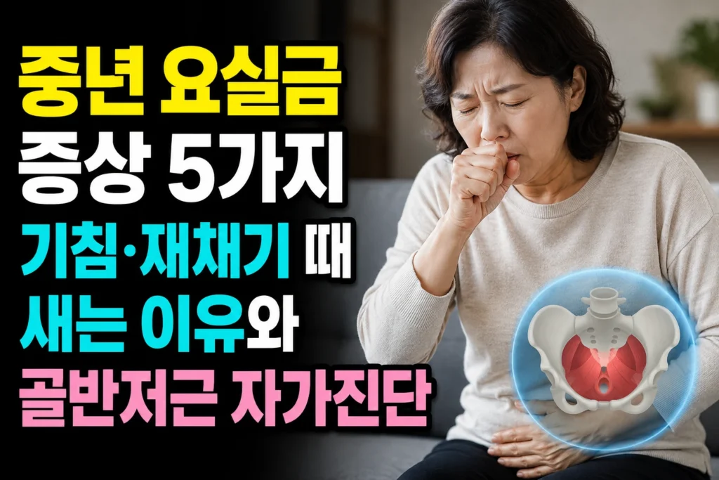 중년 요실금 증상 5가지 — 복압성·절박성·범람성 구별법과 병원 가야 할 신호