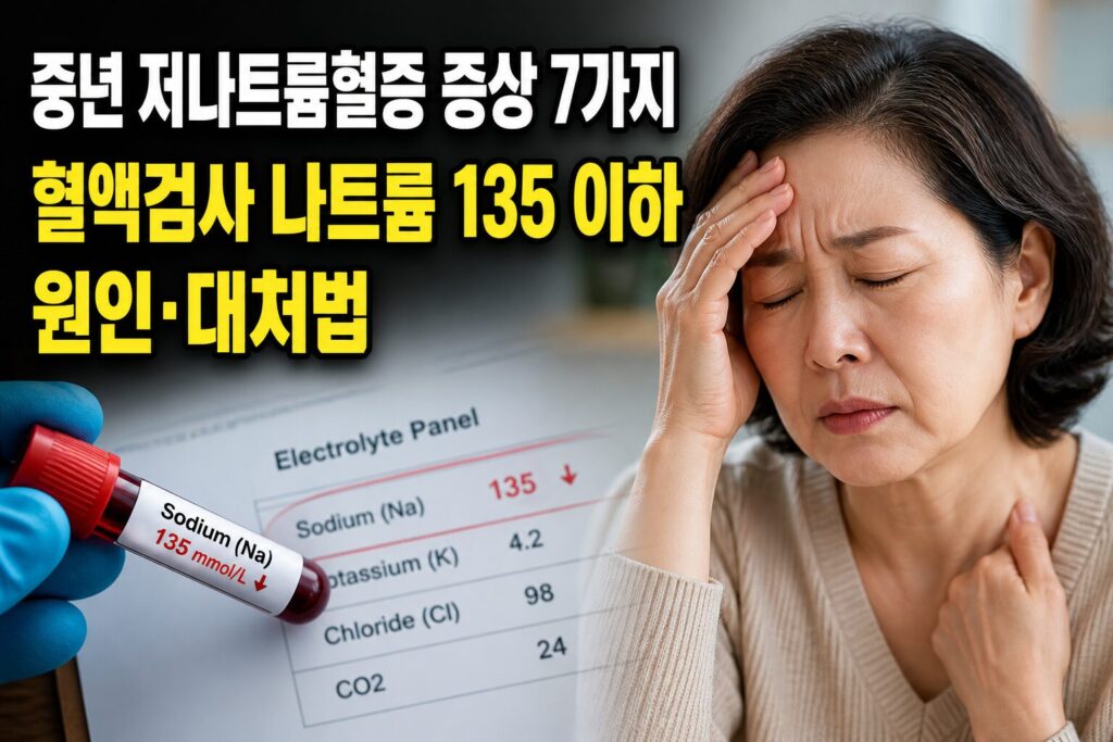 중년 저나트륨혈증 증상 7가지 — 혈액검사 나트륨 135 이하 원인·대처법