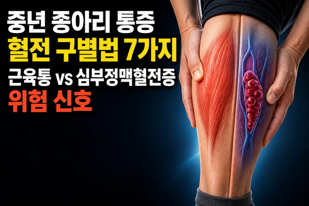 중년 종아리 통증 혈전 구별법 7가지 — 근육통 vs 심부정맥혈전증 위험 신호