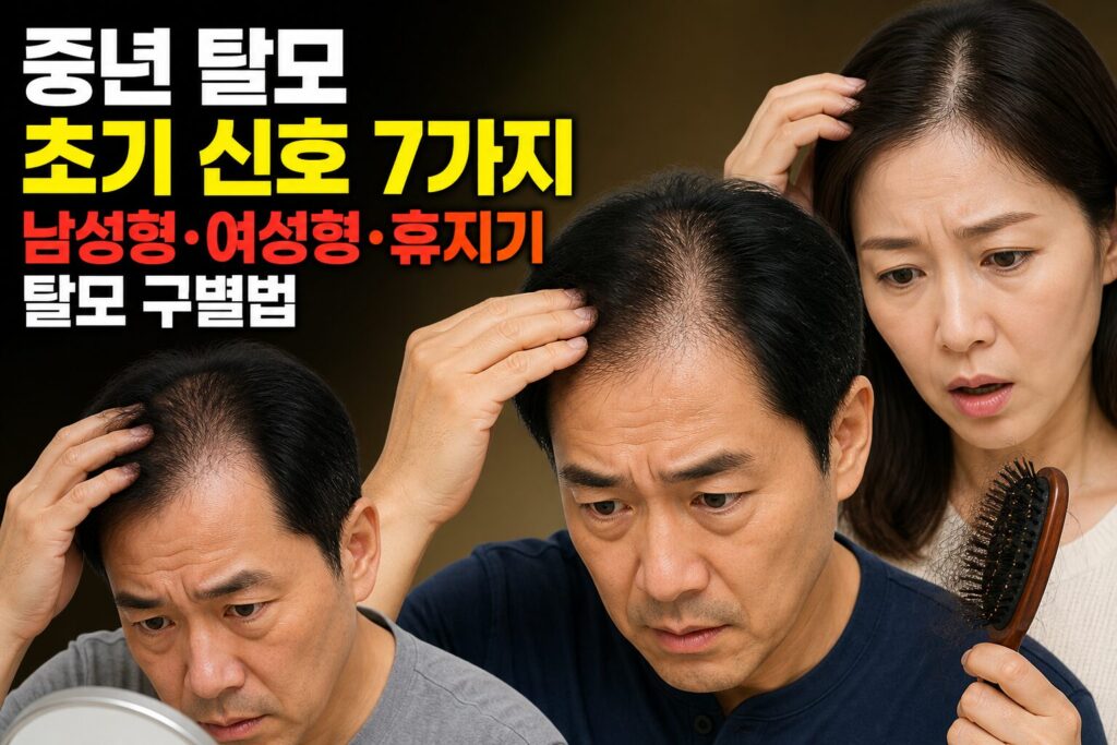 중년 탈모 초기 신호 7가지｜남성형·여성형·휴지기 탈모 구별법